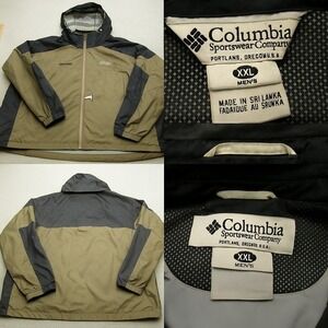 Columbia Jacket Men XXL Navy Brown Hood FullZip Packable Vendor Uniform Rain VTG